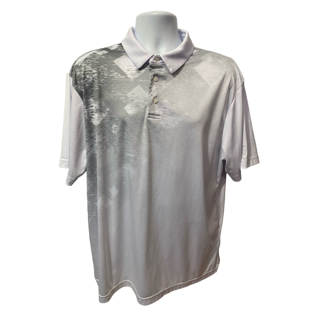 PGA Tour Pro Series Athletic Fit Polo Golf Shirt White Gray & Blue Mens Size XL